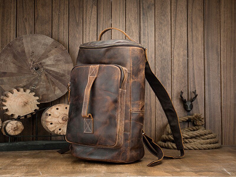 Mens leather 2025 travel backpack